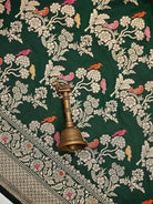 Bottle Green Shikargah Meenakari Katan Silk Handloom Banarasi Saree - Sacred Weaves