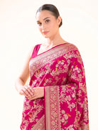 Pink Red Shikargah Meenakari Katan Silk Handloom Banarasi Saree - Sacred Weaves