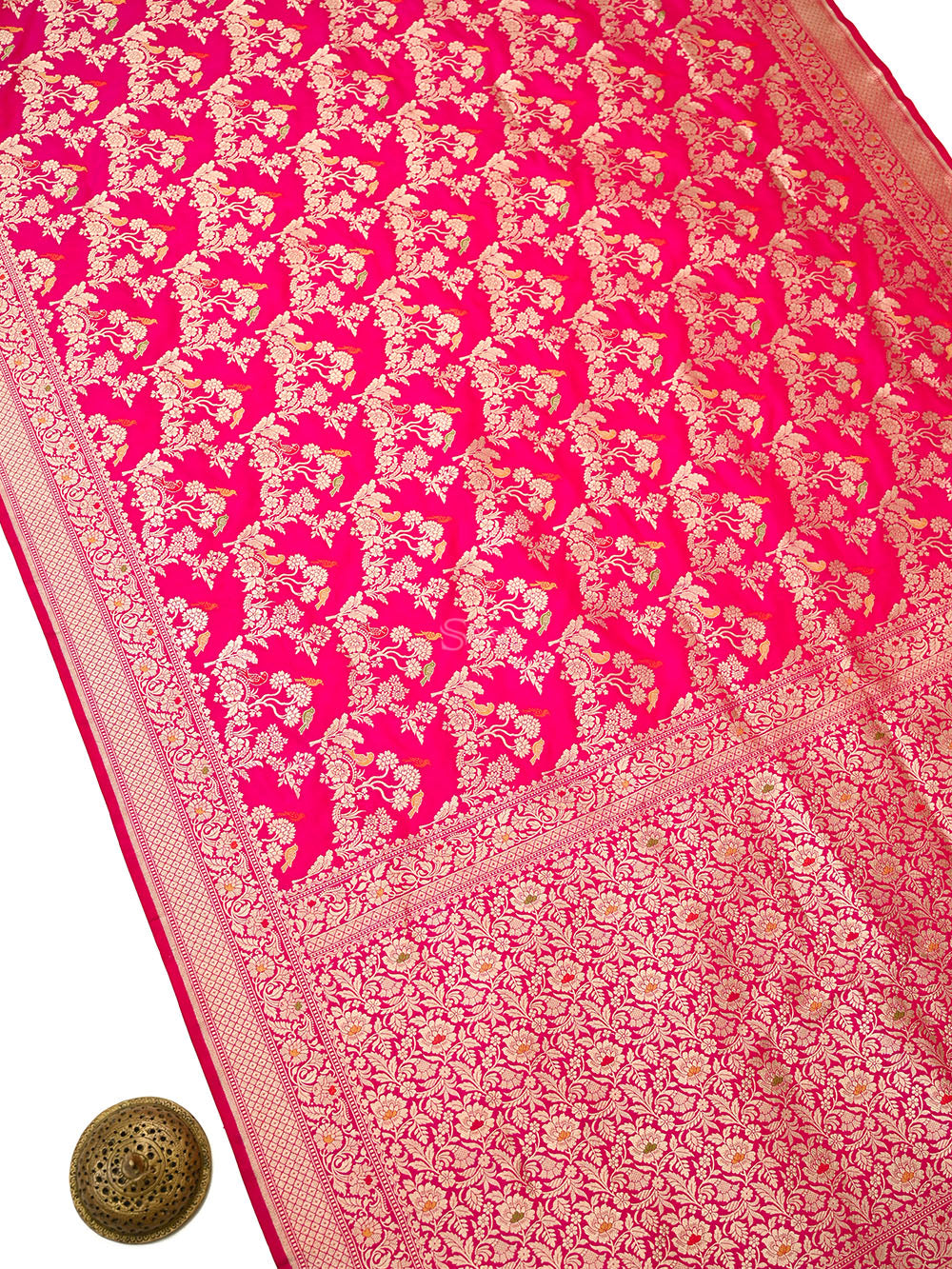 Pink Red Shikargah Meenakari Katan Silk Handloom Banarasi Saree - Sacred Weaves