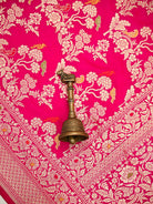 Pink Red Shikargah Meenakari Katan Silk Handloom Banarasi Saree - Sacred Weaves