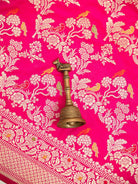 Pink Red Shikargah Meenakari Katan Silk Handloom Banarasi Saree - Sacred Weaves