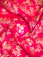 Pink Red Shikargah Meenakari Katan Silk Handloom Banarasi Saree - Sacred Weaves