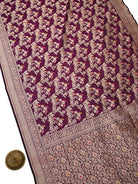 Wine Shikargah Meenakari Katan Silk Handloom Banarasi Saree - Sacred Weaves
