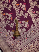 Wine Shikargah Meenakari Katan Silk Handloom Banarasi Saree - Sacred Weaves