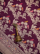 Wine Shikargah Meenakari Katan Silk Handloom Banarasi Saree - Sacred Weaves