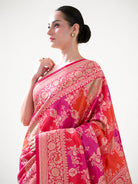 Dark Pink Rangkat Katan Silk Handloom Banarasi Saree - Sacred Weaves