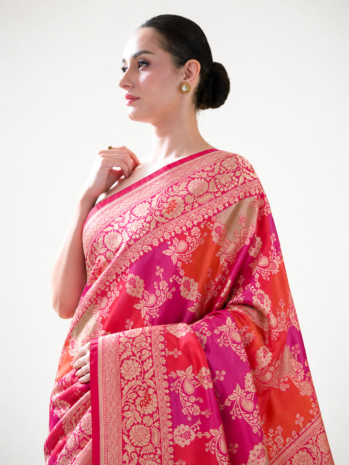 Dark Pink Rangkat Katan Silk Handloom Banarasi Saree - Sacred Weaves