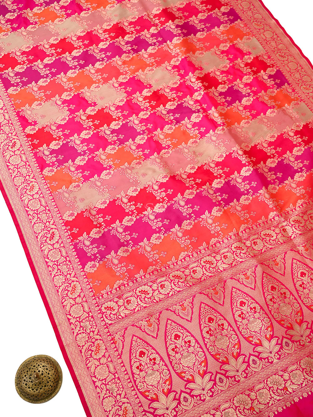 Dark Pink Rangkat Katan Silk Handloom Banarasi Saree - Sacred Weaves