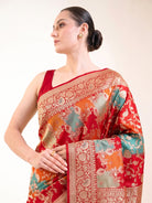 Red Green Rangkat Jaal Katan Silk Handloom Banarasi Saree - Sacred Weaves