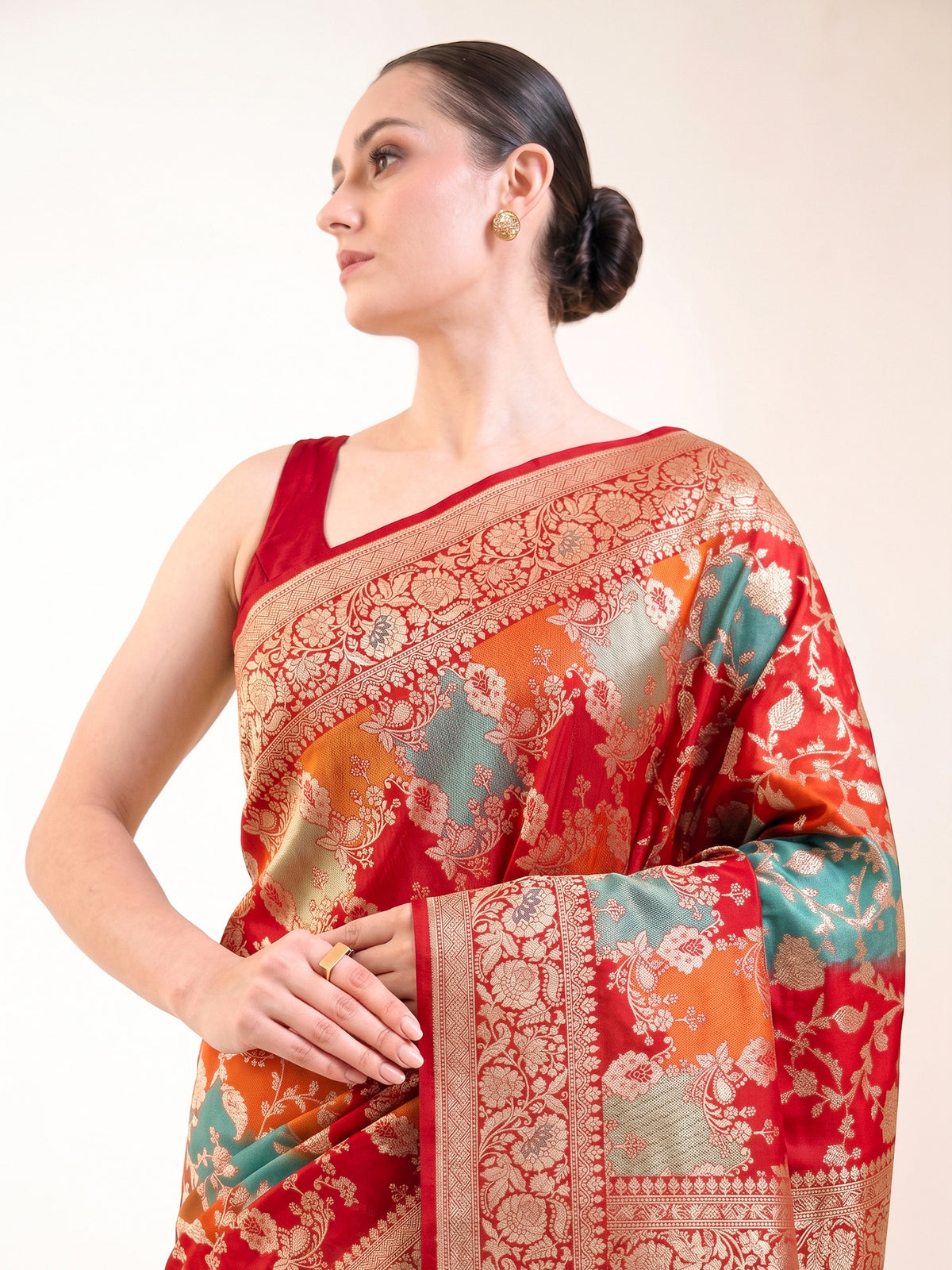 Red Green Rangkat Jaal Katan Silk Handloom Banarasi Saree - Sacred Weaves