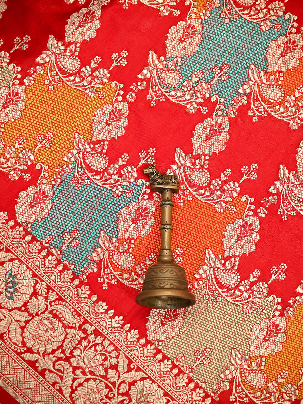 Red Green Rangkat Jaal Katan Silk Handloom Banarasi Saree - Sacred Weaves