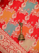 Red Green Rangkat Jaal Katan Silk Handloom Banarasi Saree - Sacred Weaves