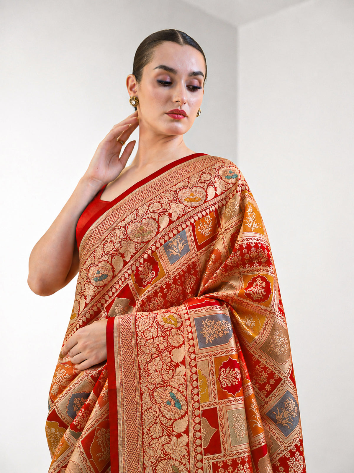 Red Brocade Rangkat Katan Silk Handloom Banarasi Saree - Sacred Weaves