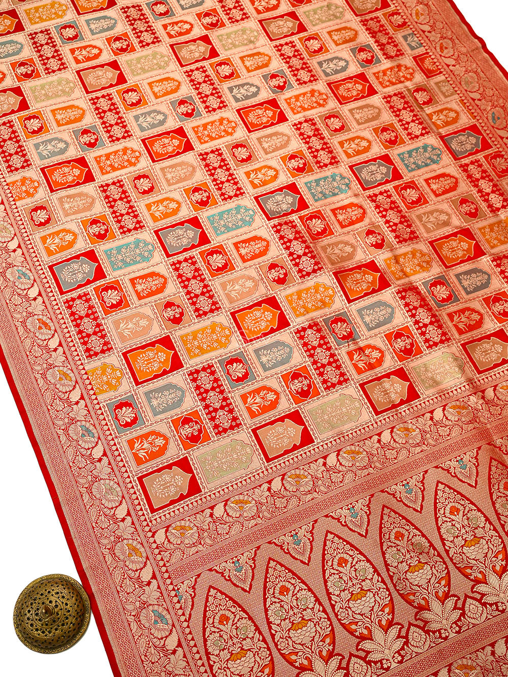 Red Brocade Rangkat Katan Silk Handloom Banarasi Saree - Sacred Weaves