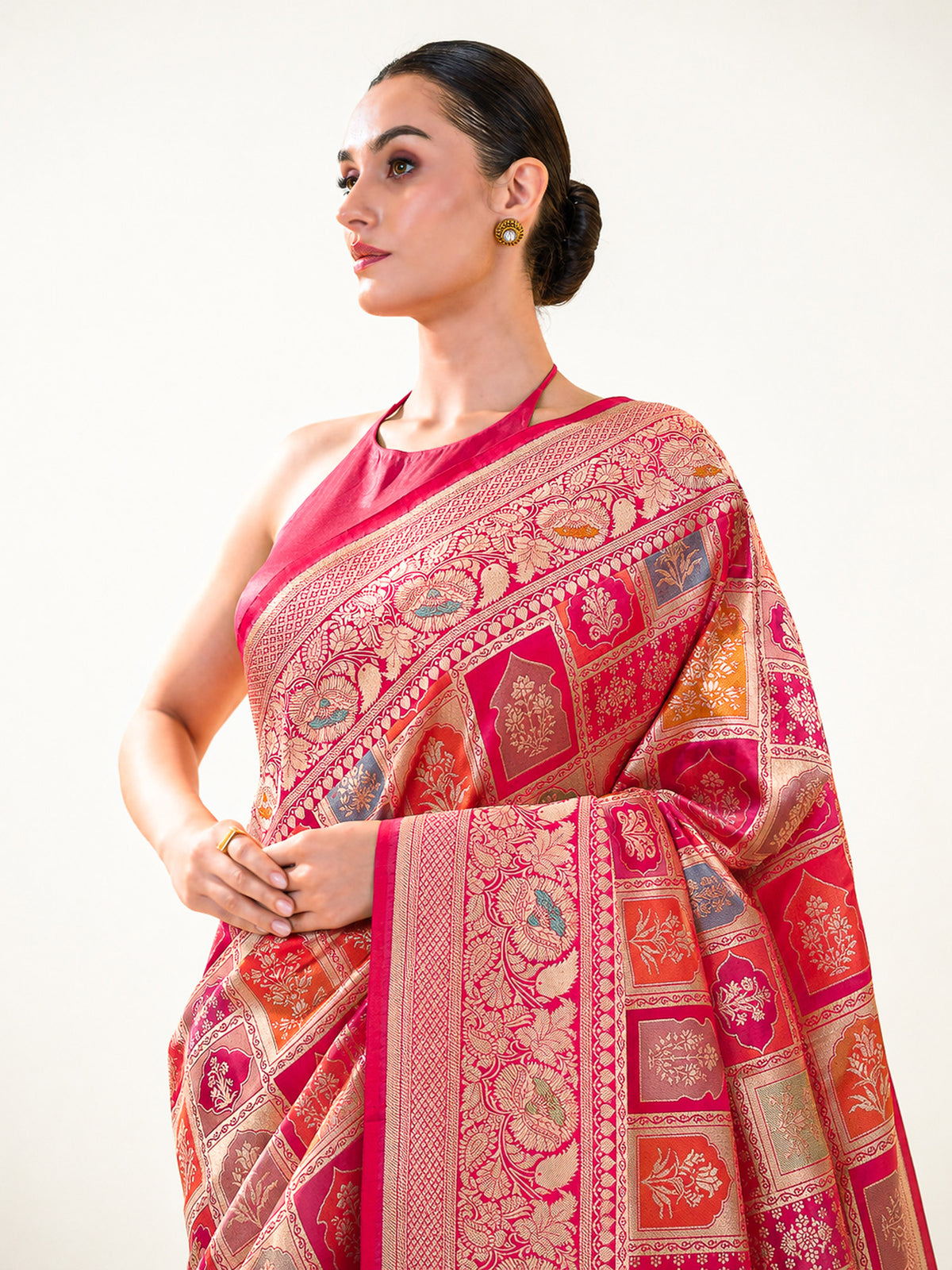 Dark Pink Brocade Rangkat Katan Silk Handloom Banarasi Saree - Sacred Weaves