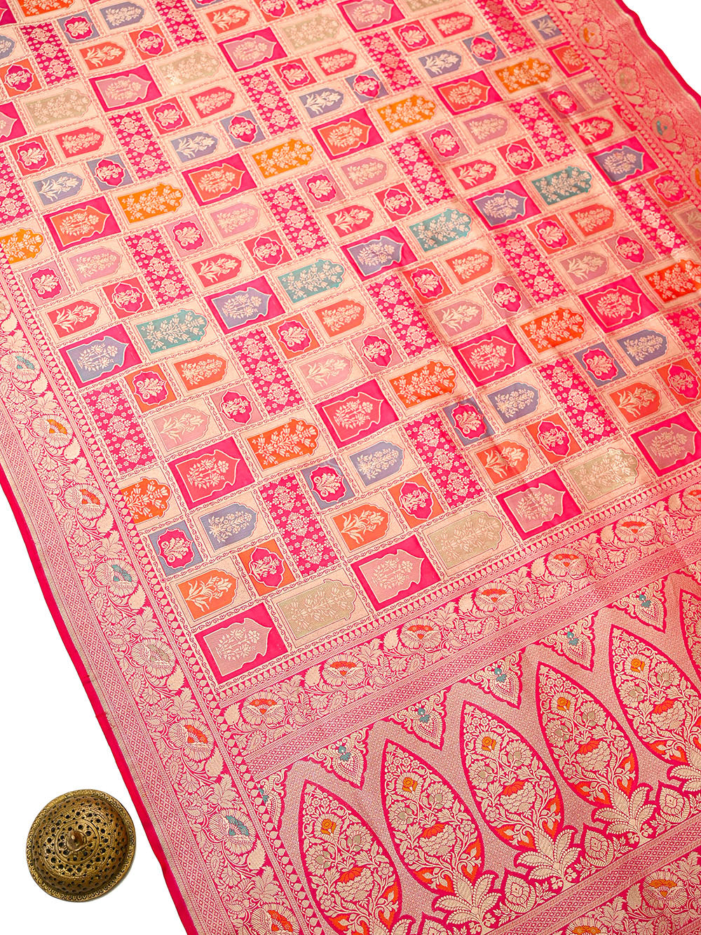 Dark Pink Brocade Rangkat Katan Silk Handloom Banarasi Saree - Sacred Weaves