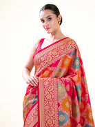 Dark Pink Jaal Rangkat Katan Silk Handloom Banarasi Saree - Sacred Weaves
