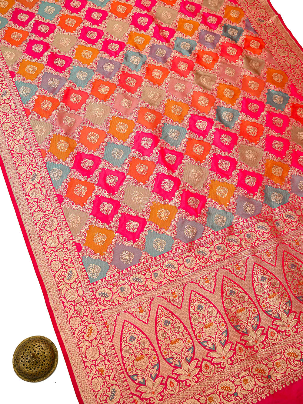 Dark Pink Jaal Rangkat Katan Silk Handloom Banarasi Saree - Sacred Weaves