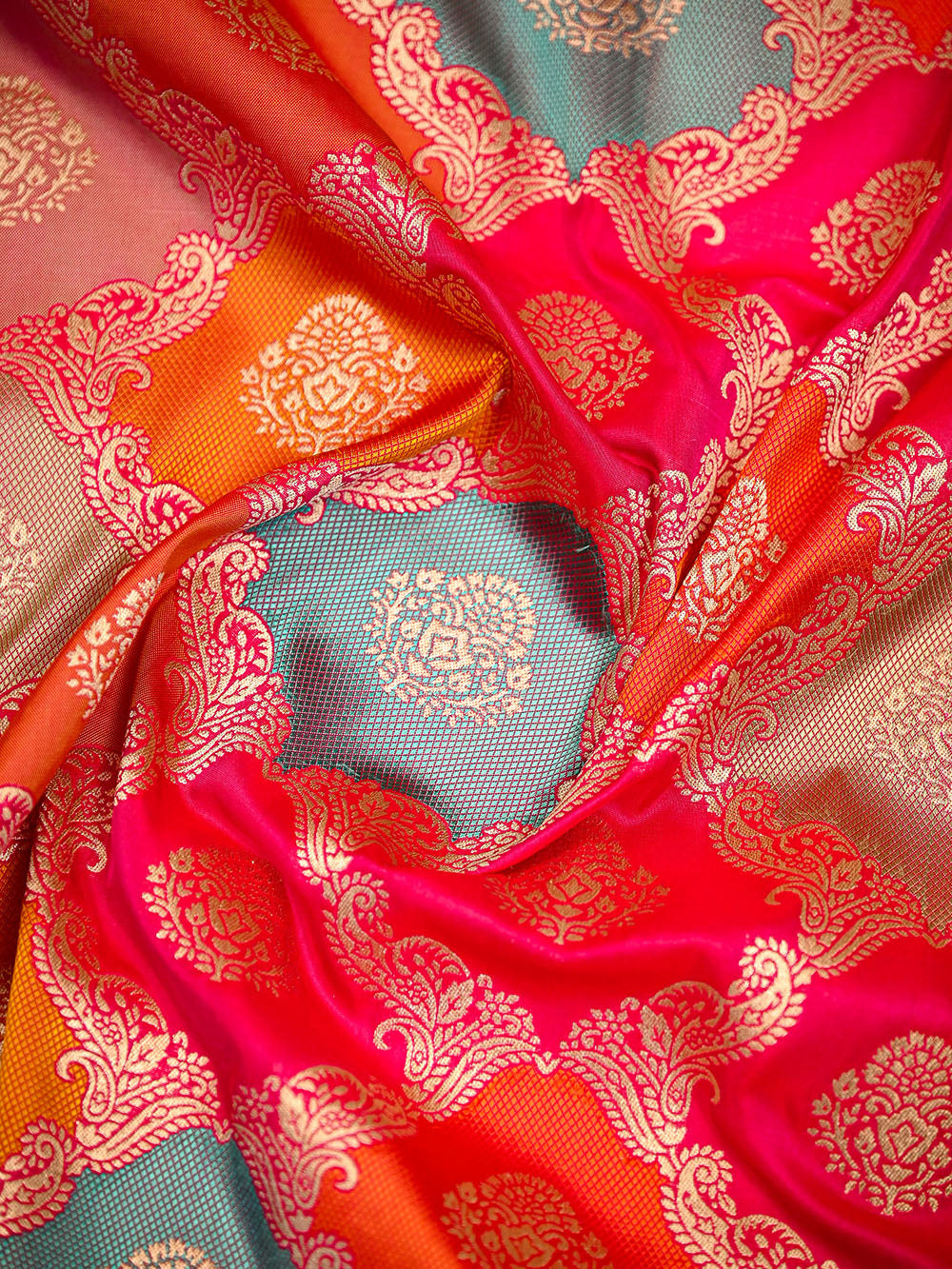 Dark Pink Jaal Rangkat Katan Silk Handloom Banarasi Saree - Sacred Weaves