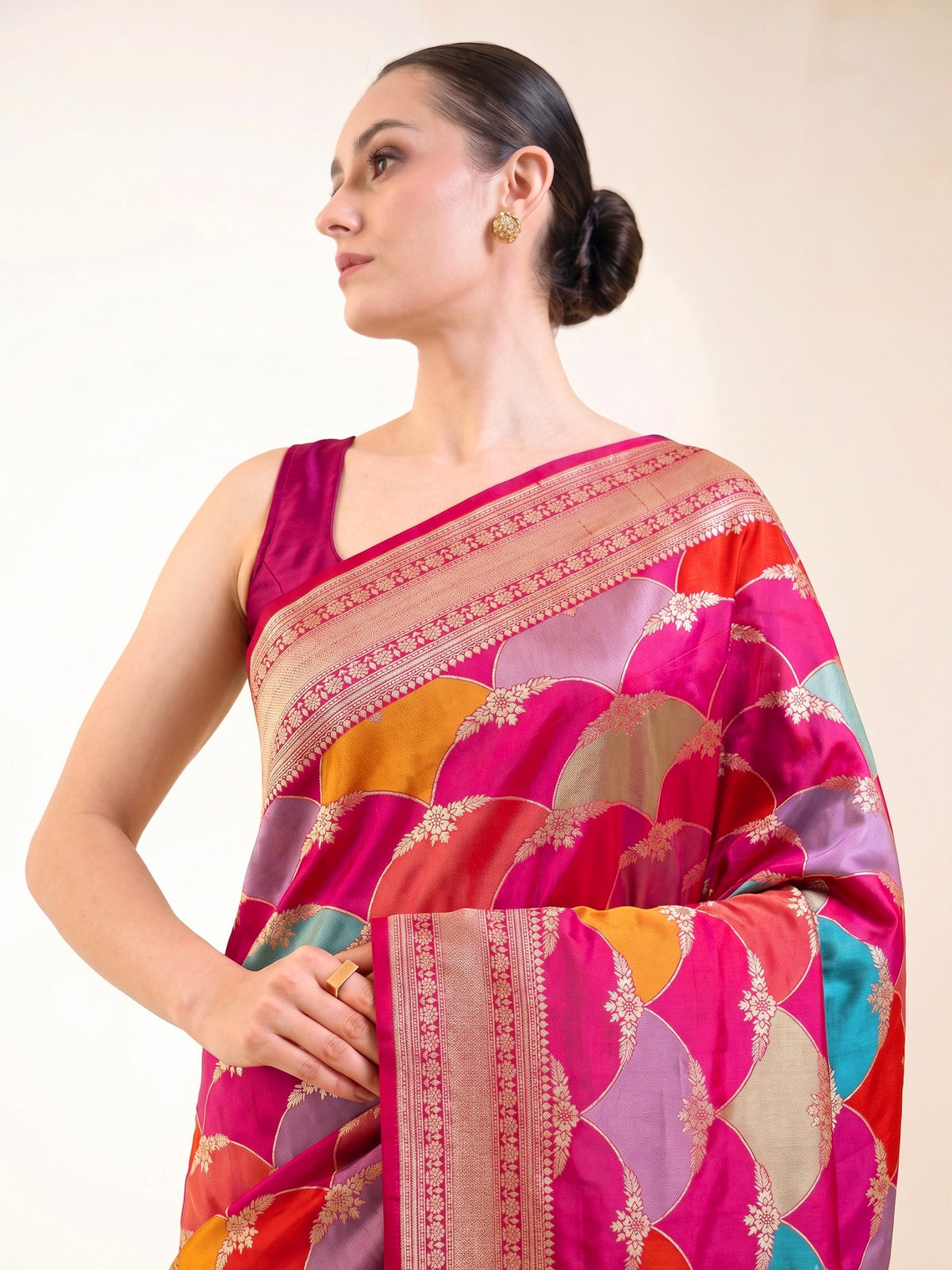 Pink Red Rangkat Jaal Katan Silk Handloom Banarasi Saree - Sacred Weaves
