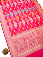 Pink Red Rangkat Jaal Katan Silk Handloom Banarasi Saree - Sacred Weaves