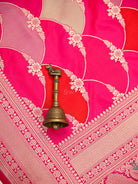 Pink Red Rangkat Jaal Katan Silk Handloom Banarasi Saree - Sacred Weaves