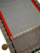 Grey Black Stripe Satin Silk Handloom Banarasi Saree - Sacred Weaves