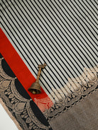 Grey Black Stripe Satin Silk Handloom Banarasi Saree - Sacred Weaves
