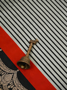 Grey Black Stripe Satin Silk Handloom Banarasi Saree - Sacred Weaves