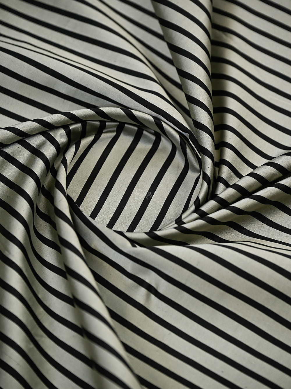 Grey Black Stripe Satin Silk Handloom Banarasi Saree - Sacred Weaves