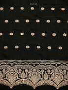 Grey Black Stripe Satin Silk Handloom Banarasi Saree - Sacred Weaves