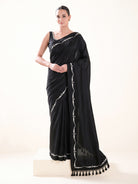 Contemporary Black Plain Satin Silk Handloom Banarasi Saree - Sacred Weaves