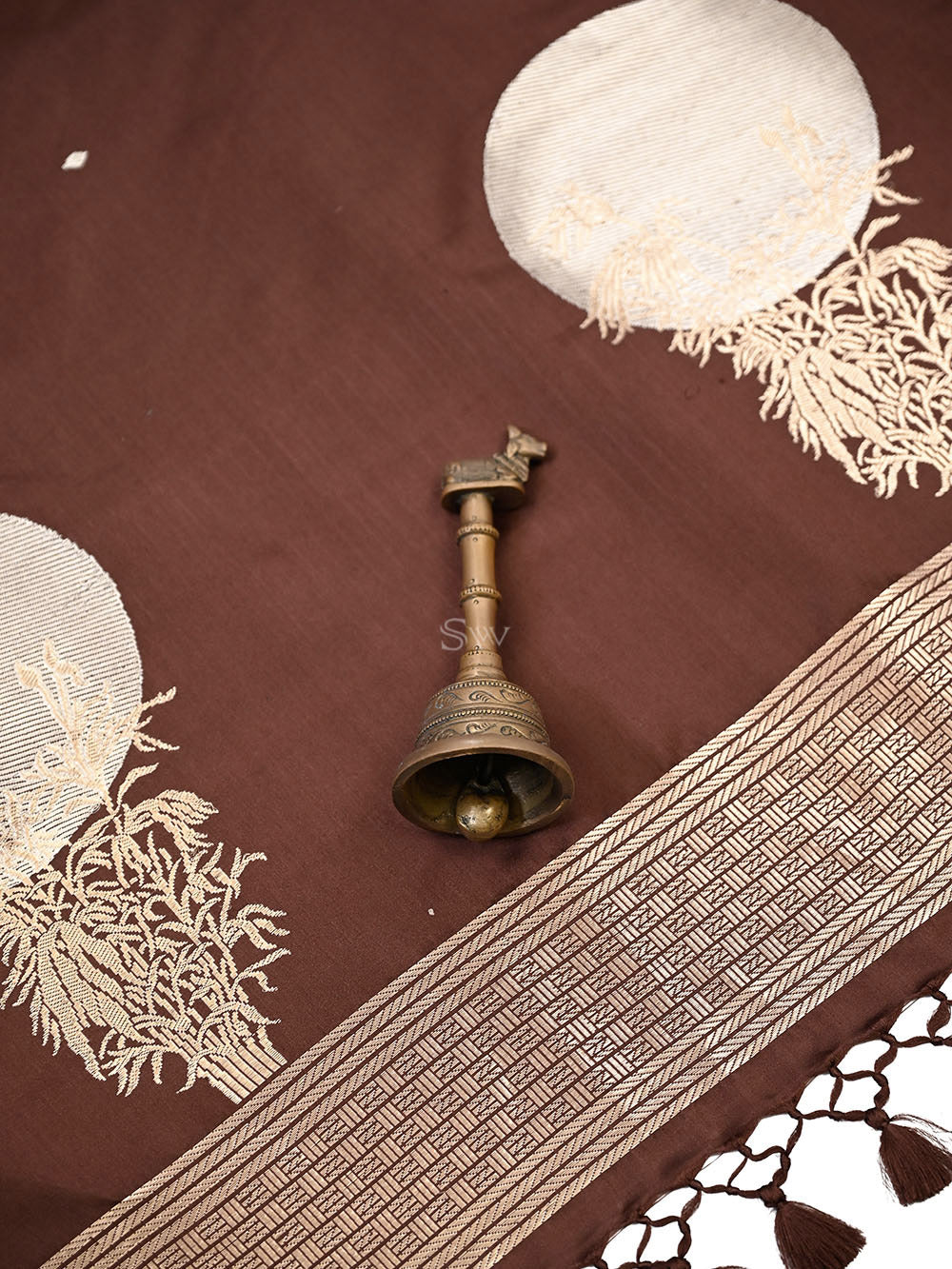 Brown Sona Roopa Booti Satin Silk Handloom Banarasi Saree - Sacred Weaves