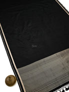 Black Plain Satin Silk Handloom Banarasi Saree - Sacred Weaves