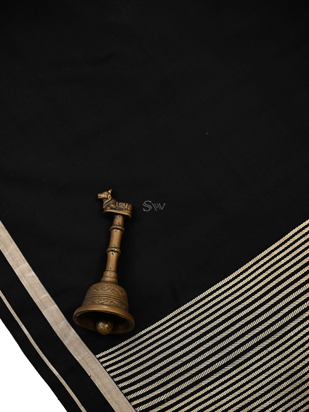 Black Plain Satin Silk Handloom Banarasi Saree - Sacred Weaves