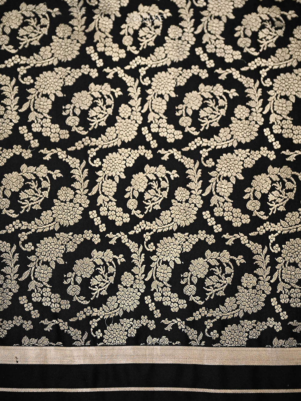 Black Plain Satin Silk Handloom Banarasi Saree - Sacred Weaves
