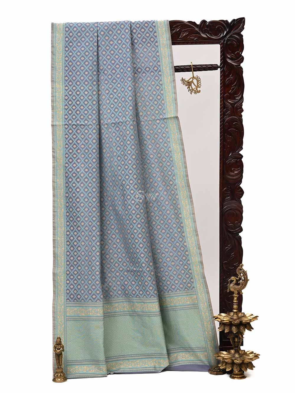 Dusty Violet Cotton Silk Handloom Banarasi Saree - Sacred Weaves