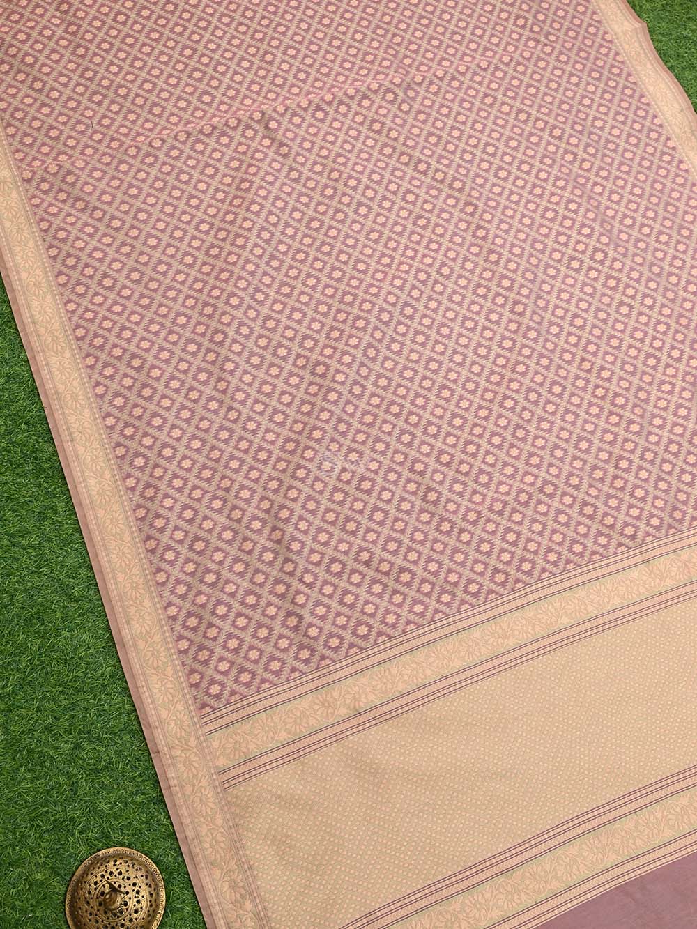 Dusty Pink Stripe Cotton Silk Handloom Banarasi Saree - Sacred Weaves