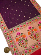 Wine Booti Paithani Katan Silk Handloom Banarasi Saree - Sacred Weaves
