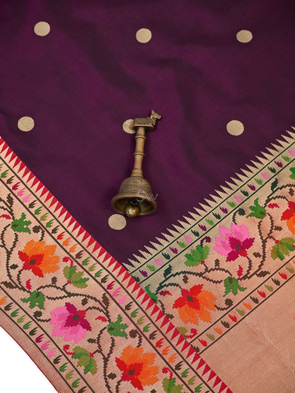 Wine Booti Paithani Katan Silk Handloom Banarasi Saree - Sacred Weaves