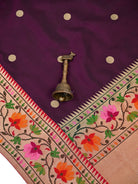Wine Booti Paithani Katan Silk Handloom Banarasi Saree - Sacred Weaves