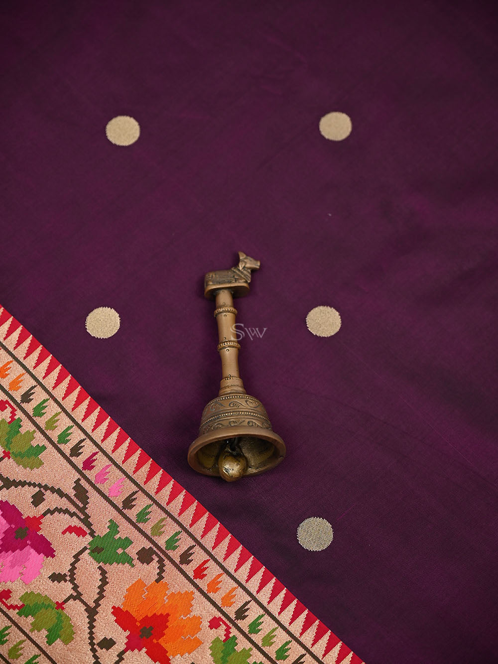 Wine Booti Paithani Katan Silk Handloom Banarasi Saree - Sacred Weaves