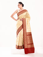 Beige Maroon Floral Boota Katan Silk Handloom Banarasi Saree - Sacred Weaves