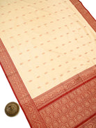 Beige Maroon Floral Boota Katan Silk Handloom Banarasi Saree - Sacred Weaves