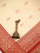 Beige Maroon Floral Boota Katan Silk Handloom Banarasi Saree - Sacred Weaves