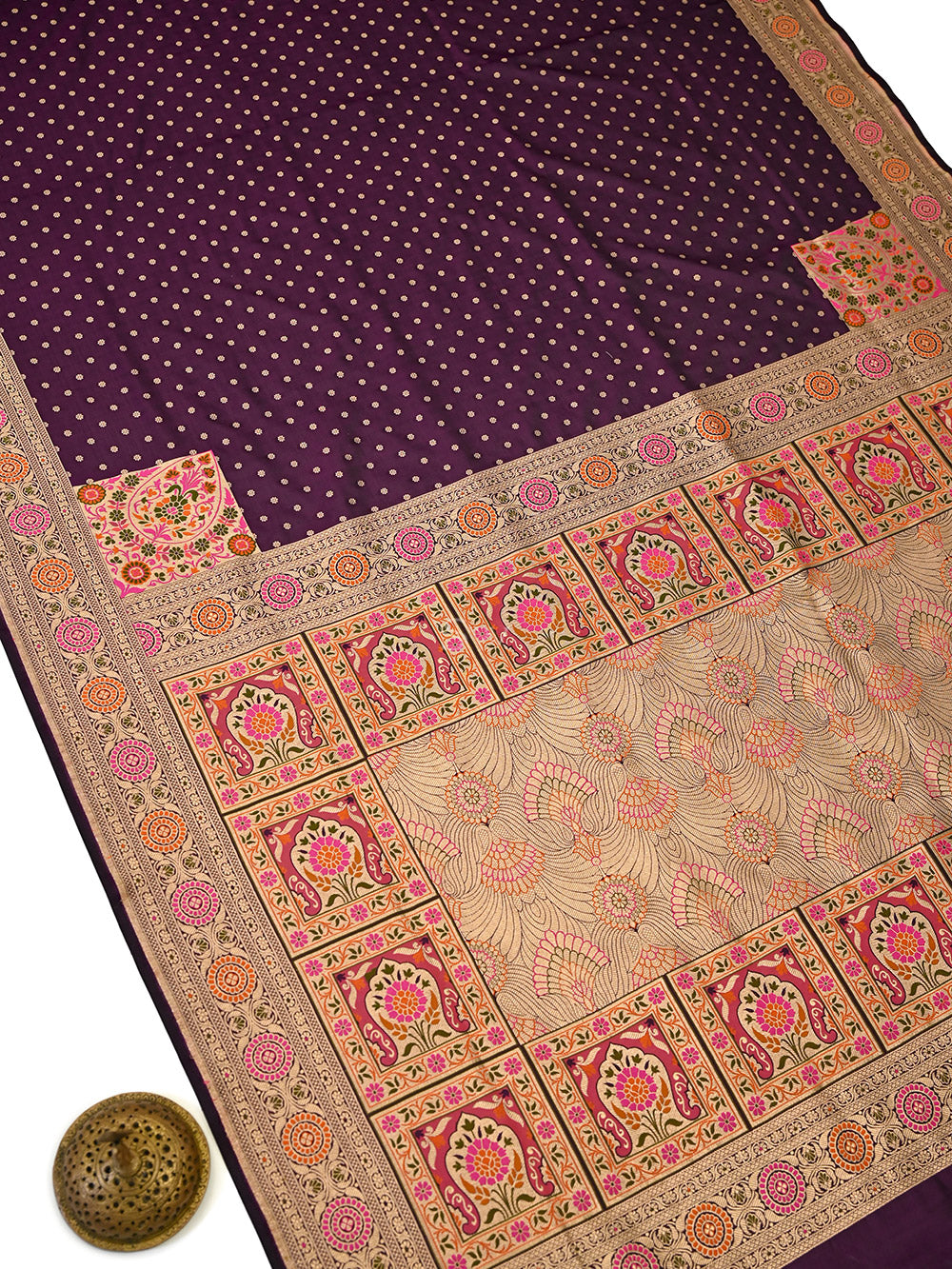 Dark Purple Konia Meenakari Katan Silk Handloom Banarasi Saree - Sacred Weaves