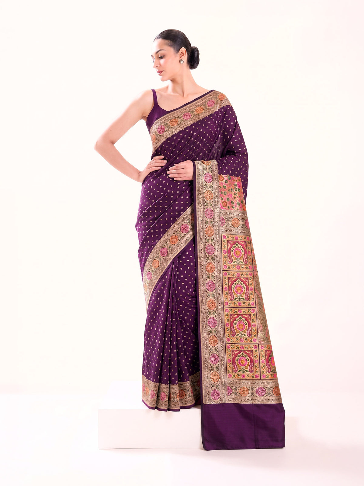 Dark Purple Konia Meenakari Katan Silk Handloom Banarasi Saree - Sacred Weaves