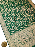 Bottle Green Floral Jaal Uppada Katan Silk Handloom Banarasi Saree - Sacred Weaves
