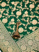Bottle Green Floral Jaal Uppada Katan Silk Handloom Banarasi Saree - Sacred Weaves