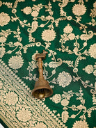 Bottle Green Floral Jaal Uppada Katan Silk Handloom Banarasi Saree - Sacred Weaves